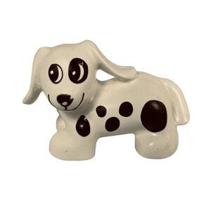 Vintage Lego Duplo Figure White Spotted Puppy Dog Circled Eye Long Ears And Tail